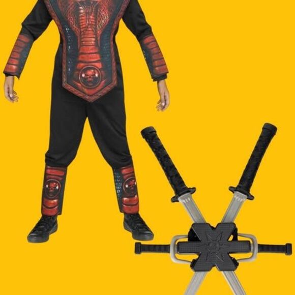 NEW 6pc Complete Red Cobra Ninja Halloween Costume W/ 5pc Ninja Knife Backpack - Picture 1 of 6